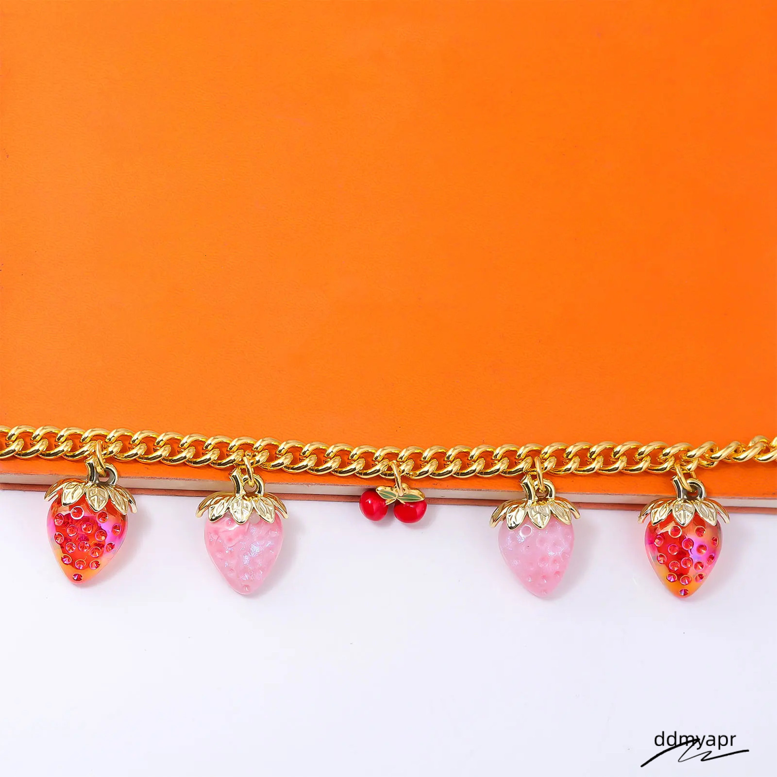 Ddmyday Fashion Women DIY Pink Strawberry Pendant Exquisite Cherry Keychain School Student Charm Mothers Day Gift Bag Accessory 250714