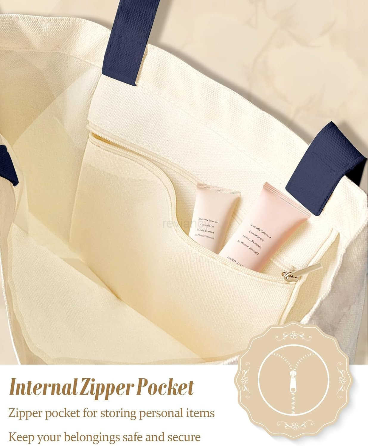 Canvas Tote Bag with Inner Pocket for Women Cloth Cotton Totes Bag with Pattern for Shopping GymW250904