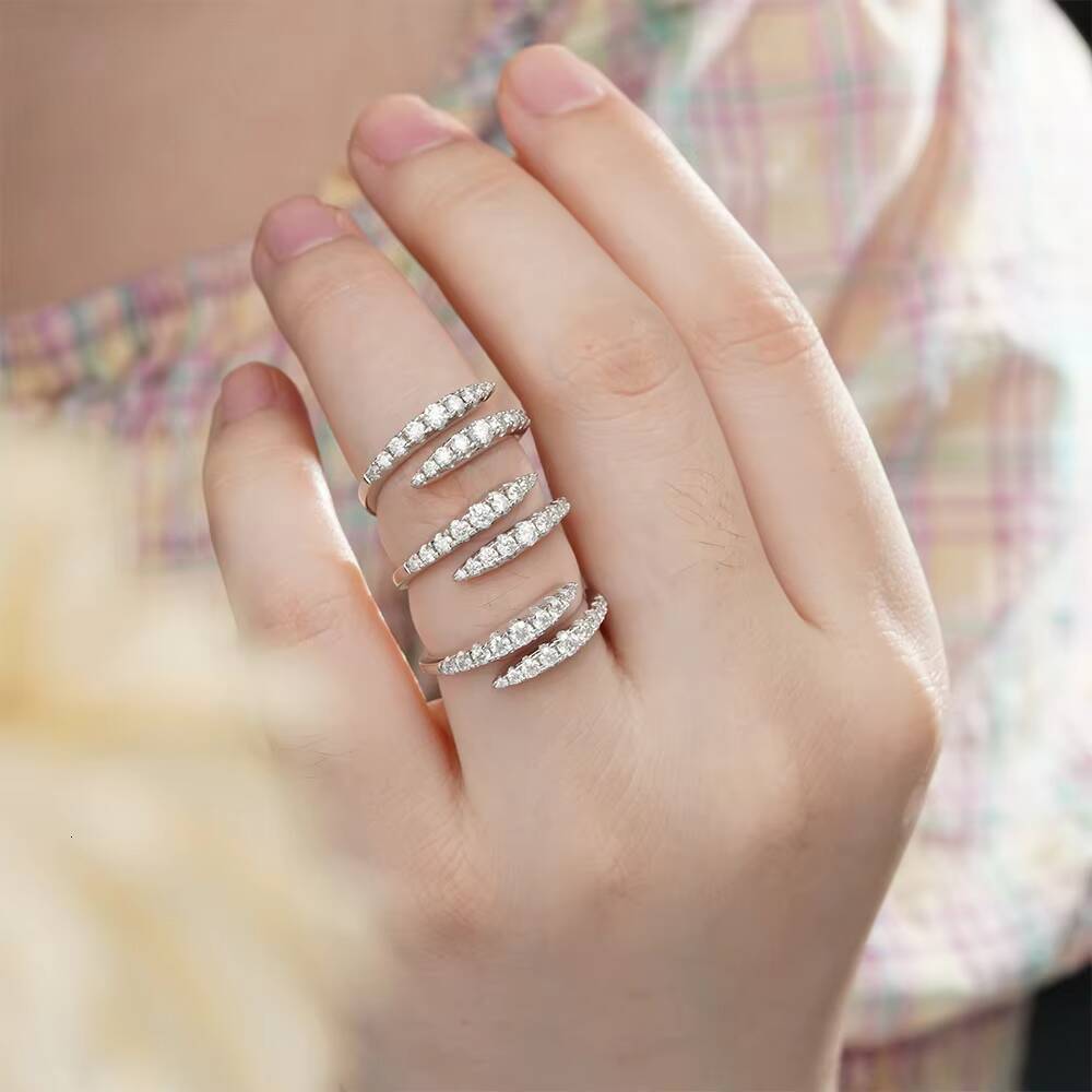 Spiral DNA Silver Promise Girls Luxury Design Mood Rings Sterling Silver Moissanite Wedding Ring