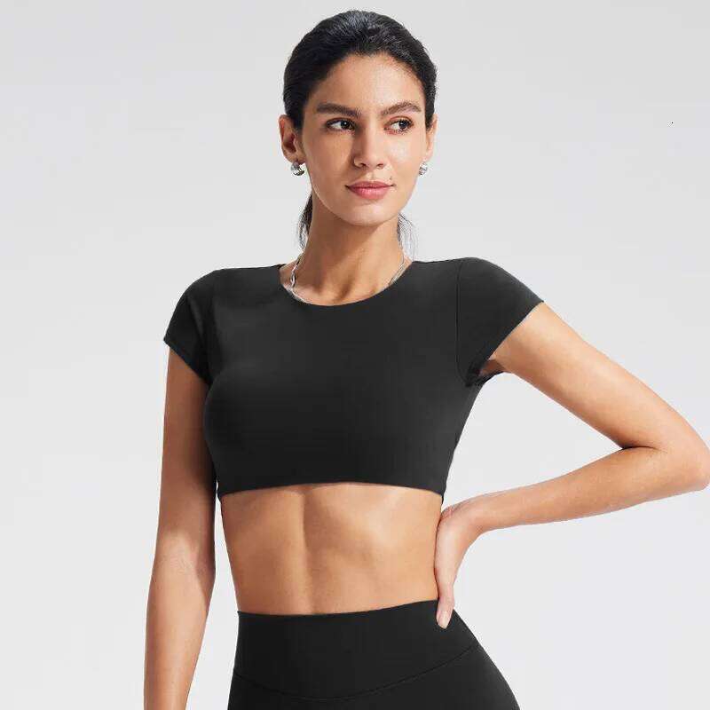 NCLAGEN Women's Yoga T-Shirt Short Sleeves Built-In Bra Backless Fiess Top Beautiful Back Gym Clothes Form-Fitting Running Tee