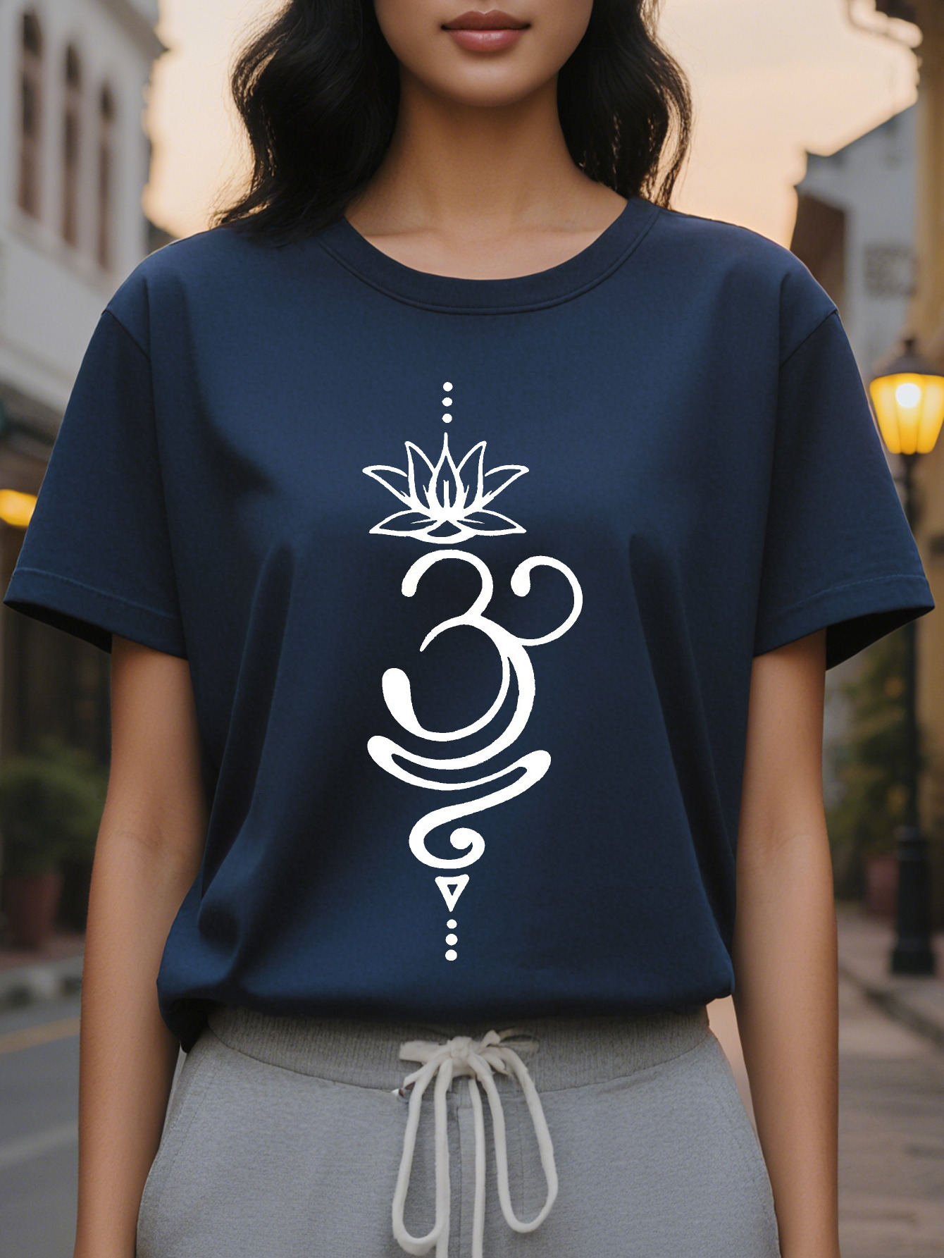 Lotus Print Crew Neck Tank Casual Sleeveless Top For Summer Women's Clothing