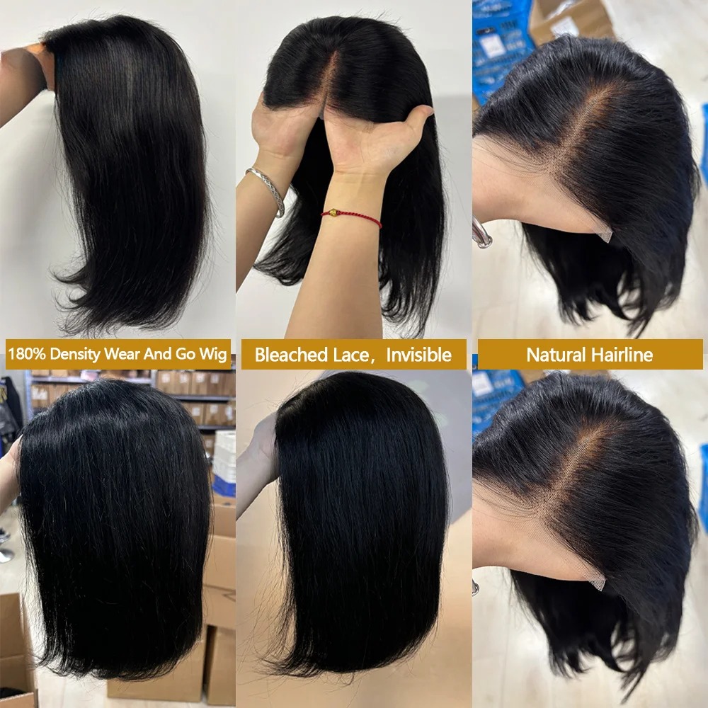 Short Bob Wig Transparent Lace Frontal Wigs Straight Bob Wig Human Hair 100% Pre Plucked Gluelesss 13x4 HD Lace Front Wigs for Black Women