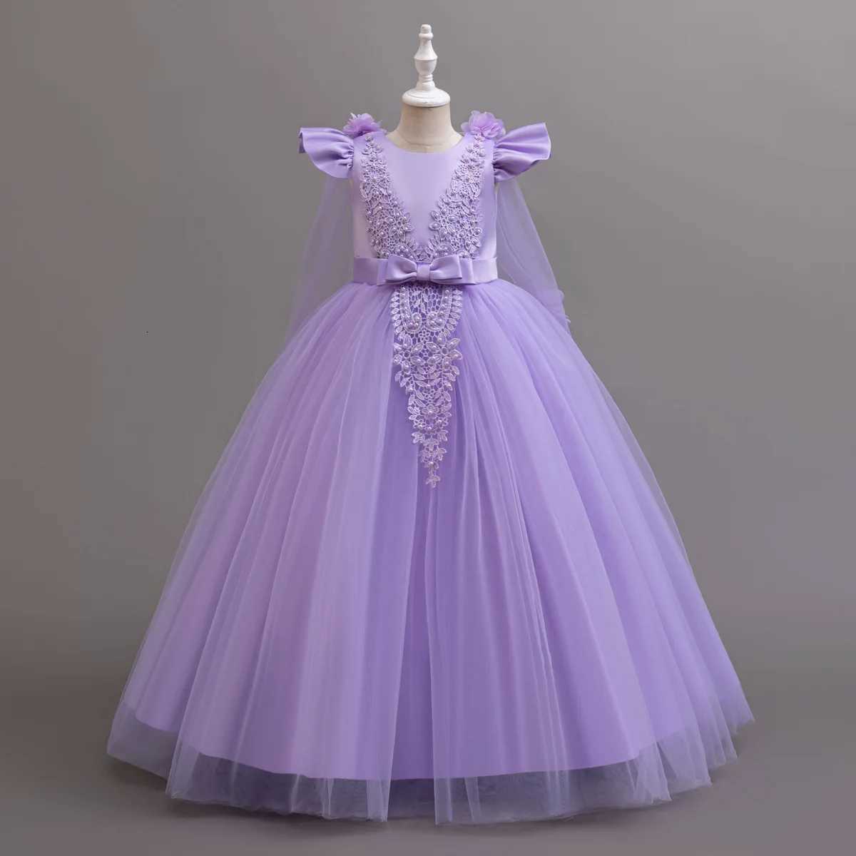 New Long Elegant Dress for Young Girls Flower Girl Princess Dresses White Formal Clothes From 4 to 12 Years Z250904