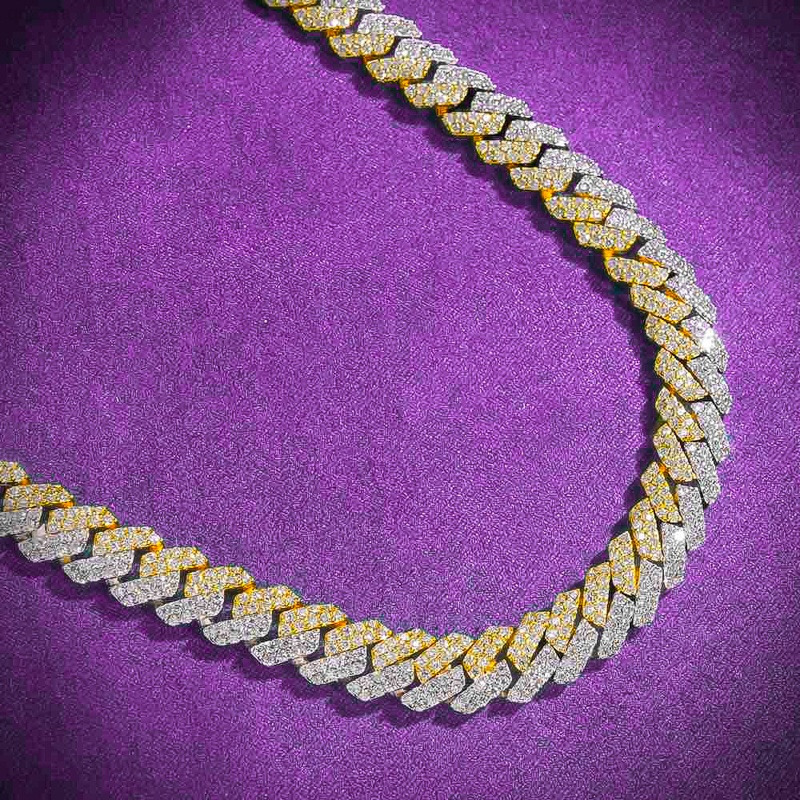 10MM 12MM Pass Diamond Tester Hip Hop D Color Split Two Tone Moissanite Mens Cuban Link Chain With 925 Sterling Silver GRA