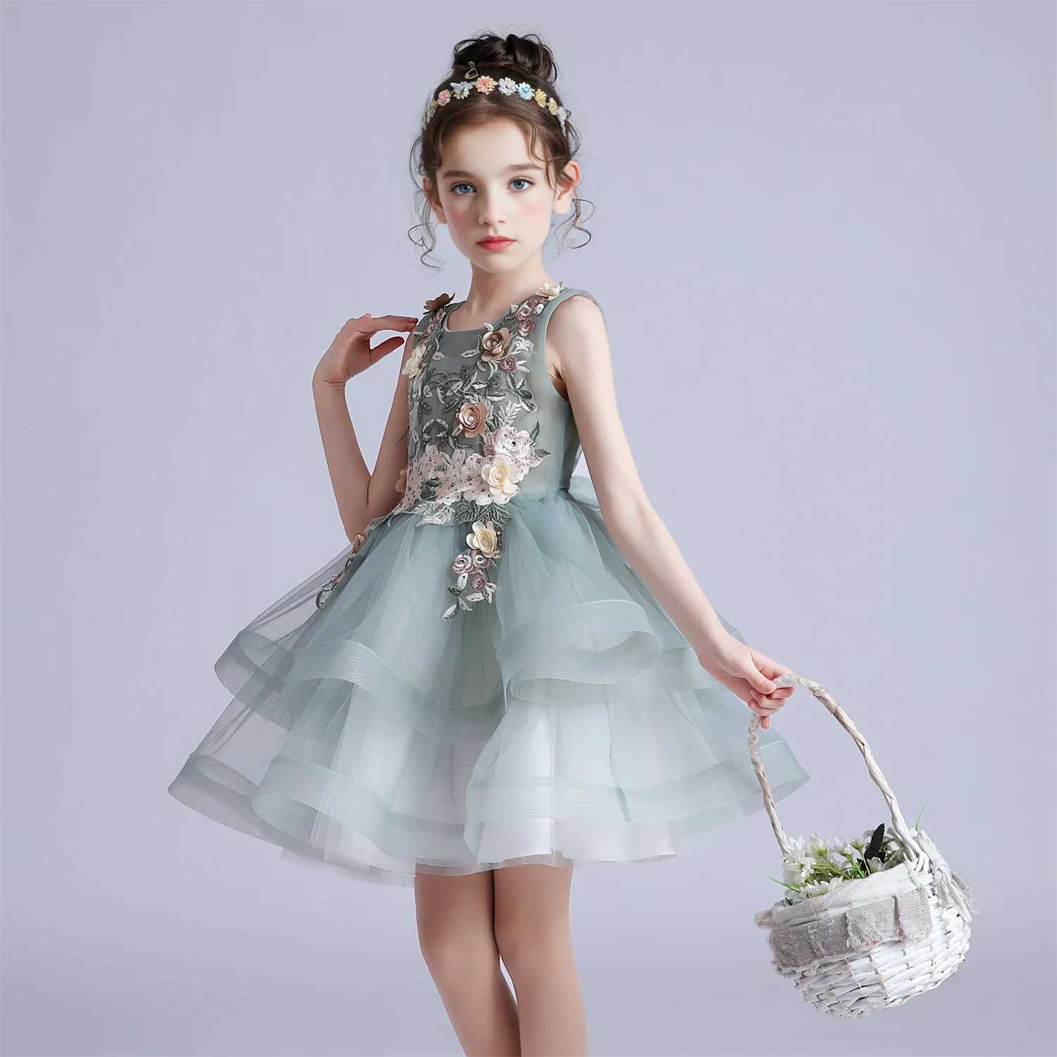Kids Elegant Pearl Cake Princess Dress Girls Dresses For Wedding Evening Party Embroidery Flower Girl Dress Baby Girl Clothes Z250904