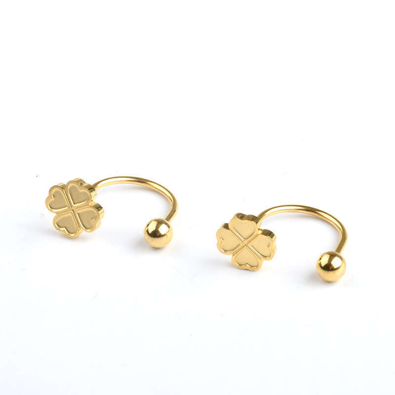 Trendy Fashion Niche Design Four-Leaf Clover Earrings Ins Light Titanium Steel Bone Studs Small Screw Button Ear Pins