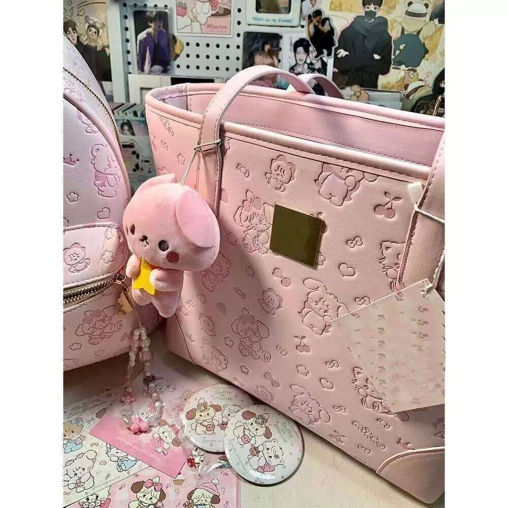 Sweet Cute Pink Tote Bag Purse Women Kawaii Print Leather Large Capacity Handbag Girls Haruku Shoulder Bags Aesthetic