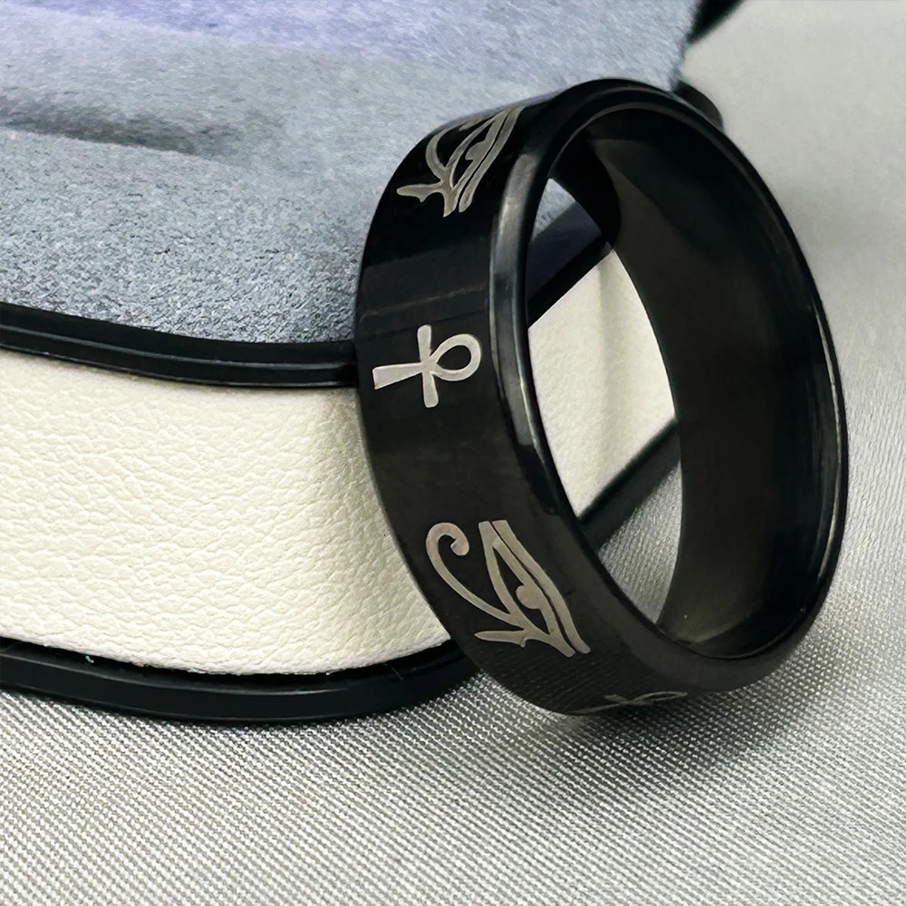 Steel Christian Cross Bible Egyptian Eye Horus Ring for Men and Women Prayer Amulet Jewelry Gift 250903