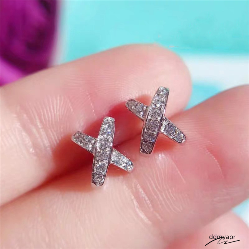 2023 Simple Fashion Stud Earrings Jewelry Ddmyday Sterling Sier Fill Pave White Topaz CZ Dia Gemstones Party Handmade Women Cross Earring Rose Gold Gi