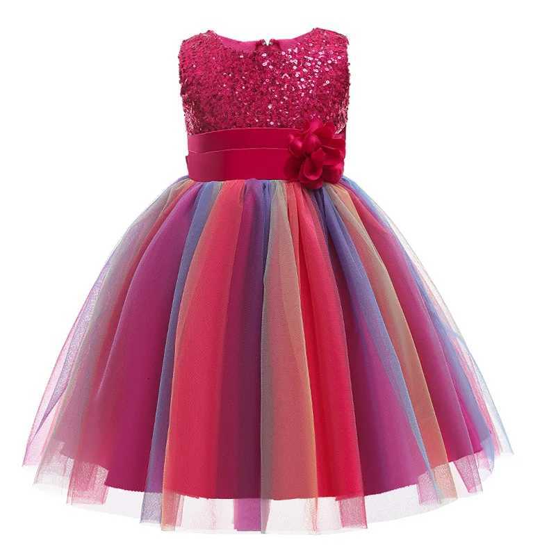 3-12 Years Old Girls Sequin Flower Princess Dress Fashionable Bow Colorful Lace Mesh Dress for Carnival Birthday Party Performance Z250904
