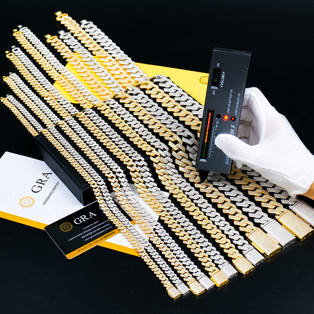 Wholesale Custom Miami Hip Hop Men 820mm Iced Out Silver S925 Jewelry Diamond Mossanite Moissanite Necklace Cuban Link Chain