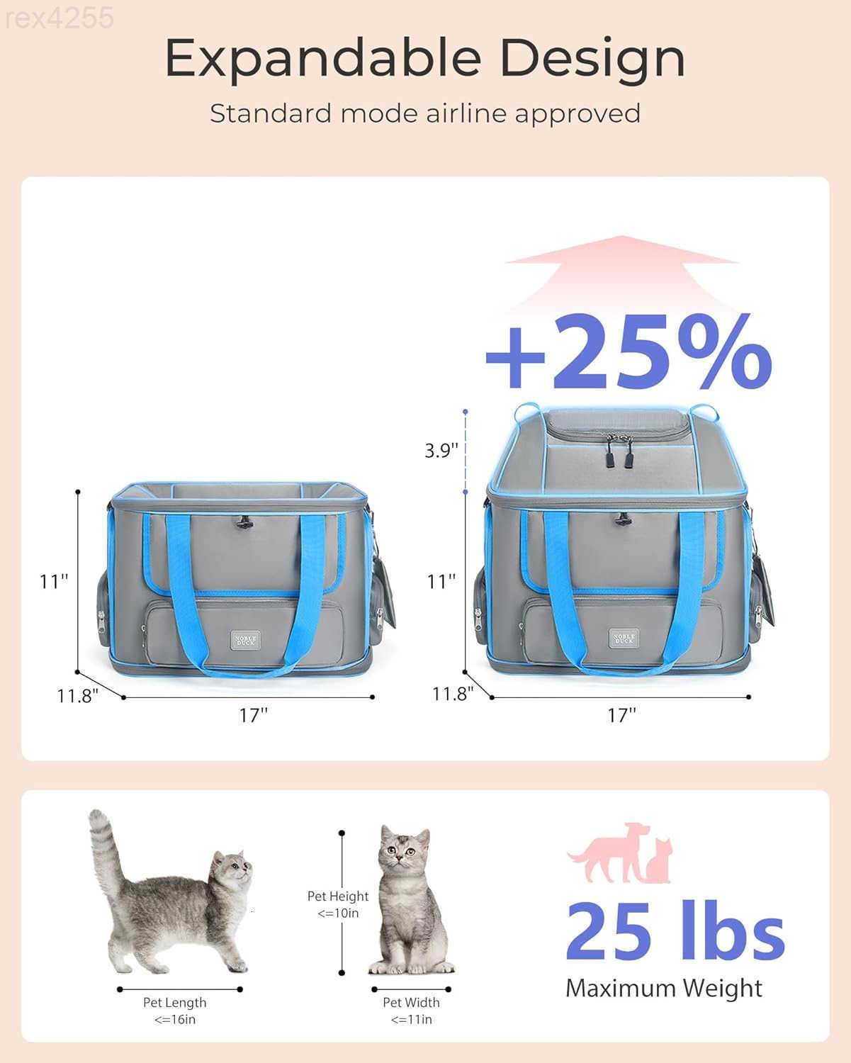 Cat Dog Carrier NOBLE DUCK SoftSided Pet Carrier Airline Approved Large Small Medium Collapsible Portable Travel Up to 25 Lbs BlackW250904