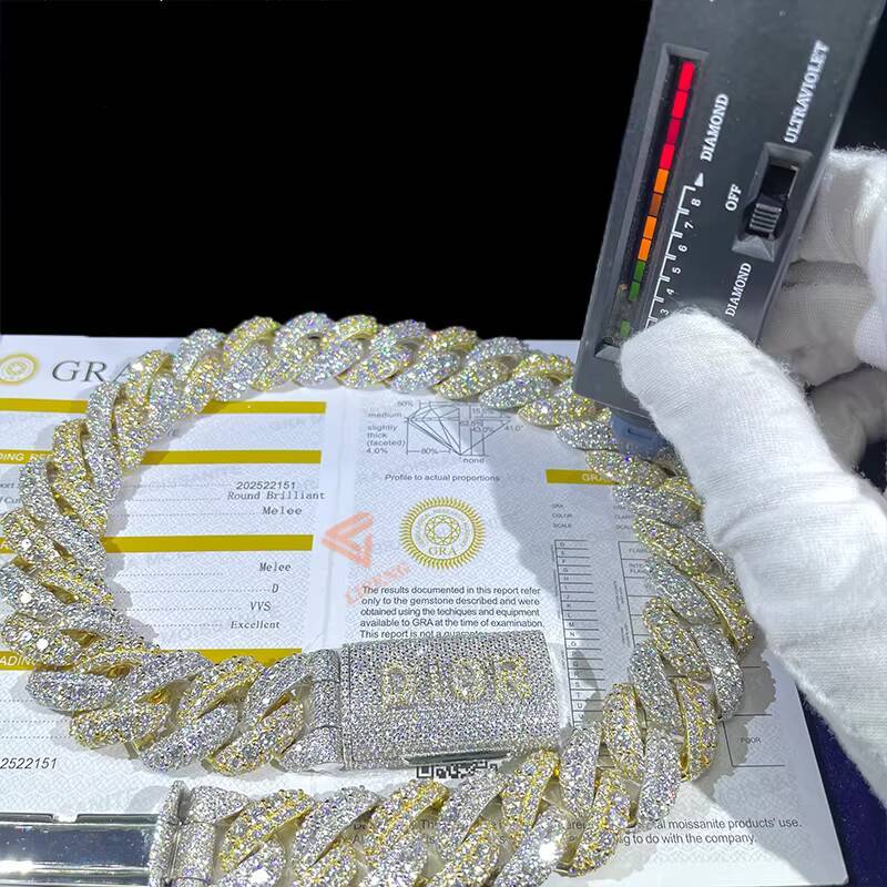 Hiphop Mossanite 925 Silver 20mm Iced Out Cuban Link Chain Men Full Diamond Vvs Moissanite 18K Gold Plated Necklace Cubans