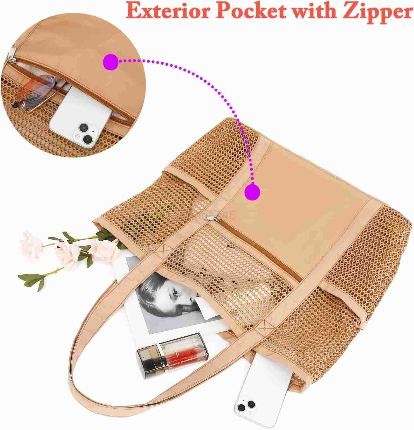 Mesh Beach Bag for Women Casual Hobo Bags Large Beach Tote for Pool Travel Cruise Vacation Essentials M250904