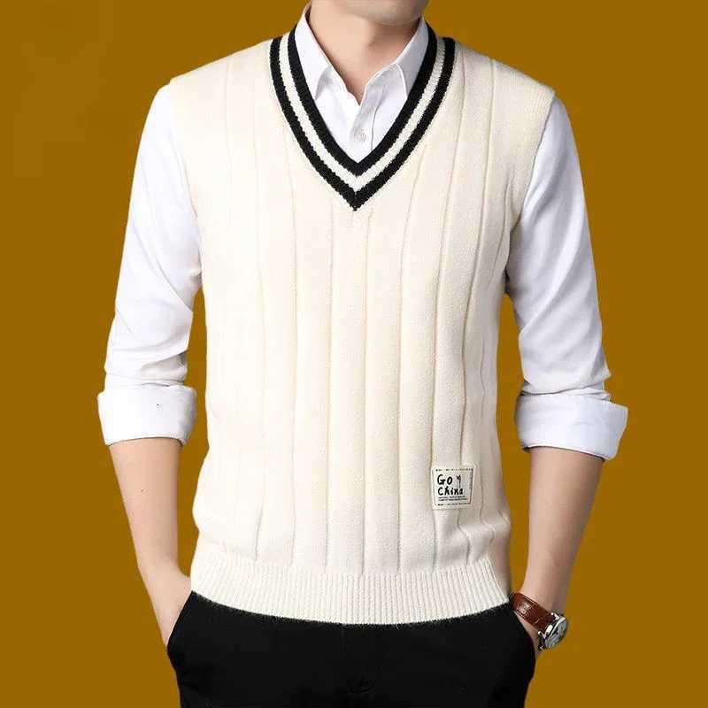 Mens Clothing Knit Sweater Male SLeeveless Striped Waistcoat Vest Beige Heated Korean Style High Quality Replica ZL472XJ250904