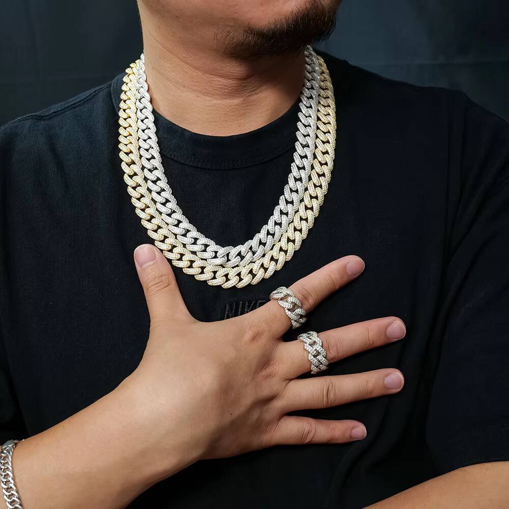 14MM Iced Out Cuban Link Chain VVS D Color Hip Hop Jewelry 925 Silver Gold Plated Moissanite Necklace with GRA Certificate