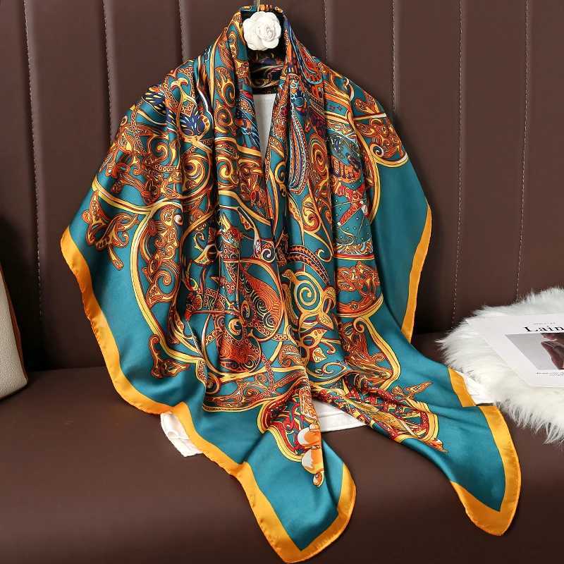 110cm Large Shawl Silk Square Scarf for Wen Luxury Print Hijab Bandana Muslim band Wrap Beach Stos Foard Echarpe 2025 G250904
