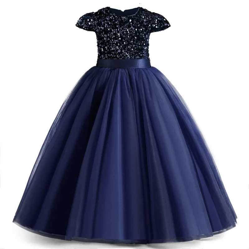 White Short Sleeve Elegant Girls Party Dresses for Weddings Sequin Luxury Princess Dress Junior Bridesmaid Ceremony Prom Gown Z250904