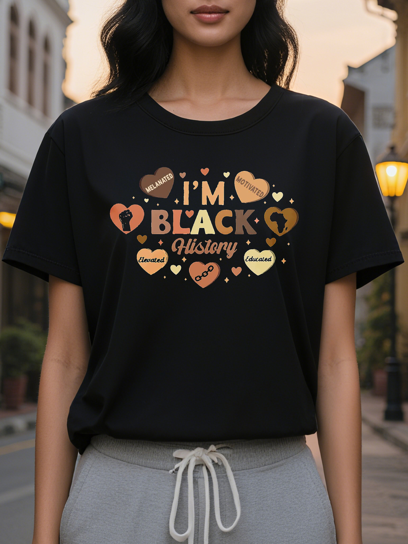 Black History Celebration Women T Shirt I am black with heart lightning casual short sleeve top breathable