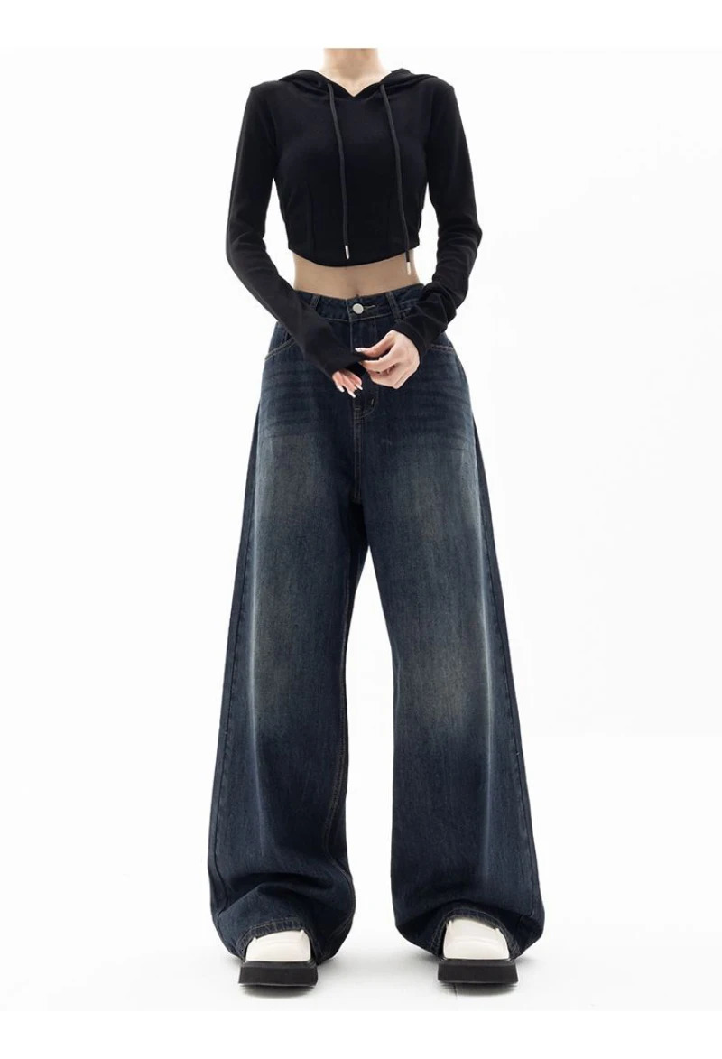 Retro Street Style Wide Leg Pants Niche n Floor Length High Waisted Loose Fit Slimming Jeans For Women Z260313