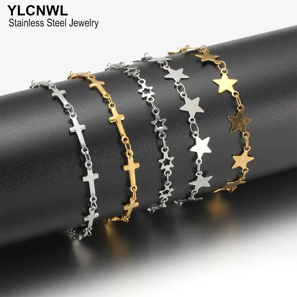 Stainless Steel Chain Bracelet For Women Silver Gold Color Charm Cross Star Female Trendy Jewelry Wholesale 7 8 9 Inch W250904