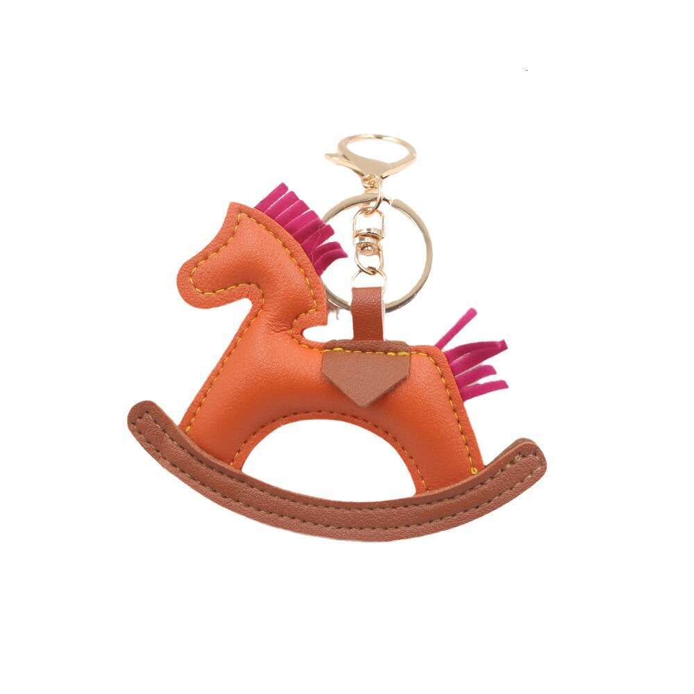 DHEssentials Creative Rocking Horse Keychain Leather Stuffed Car Pendant Backpack Charm Rotating Horse Ornament Multi-Color