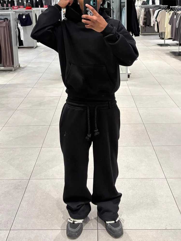 Vintage Y2K Star Embroidery Sweatpants Mens 2025 Summer Fashion Drawstring Loose Straight Pants Men Casual Double Waisted PantsXJ250904