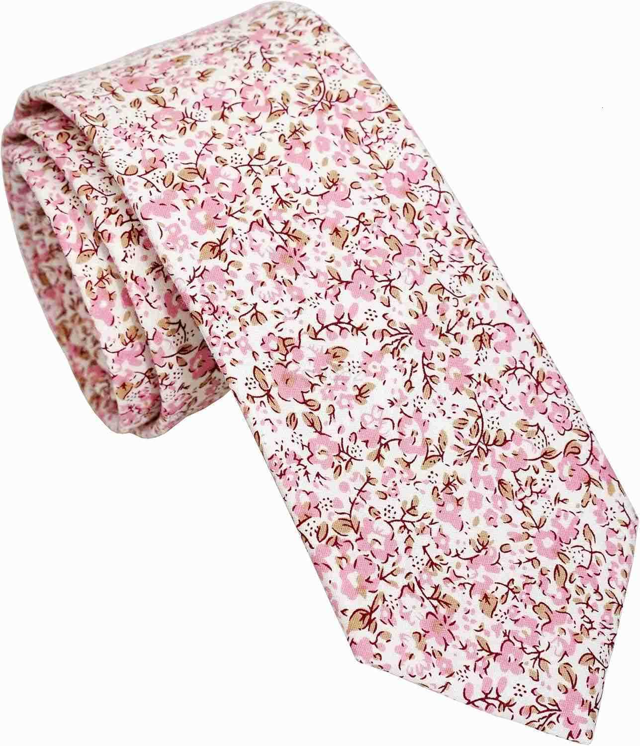 Mens Casual Skinny Floral Tie Combo Set with Flower Pocket Square 2 Cotton Necktie Hand MadeW250904