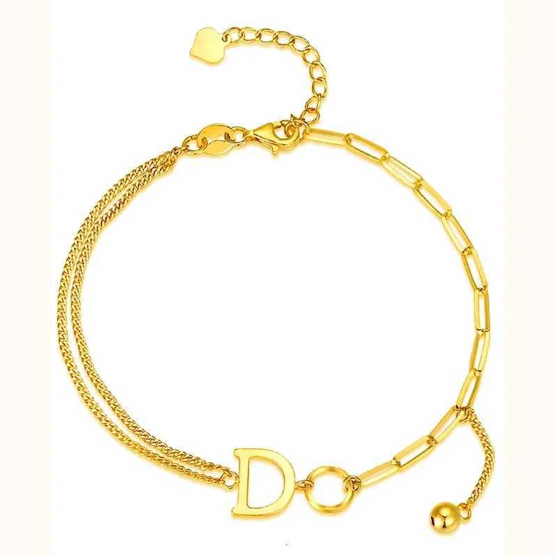 Luxury 24K 9999 Pure Gold real gold Simple Design Letter D Women Bracelet W250904