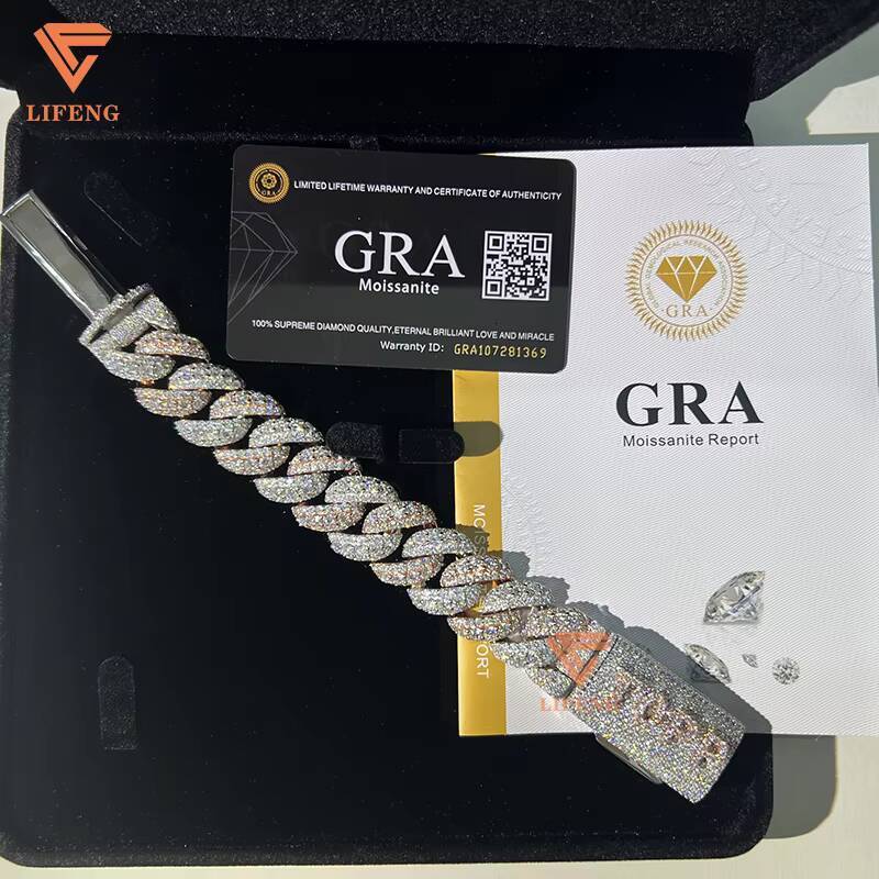 Hip Hop Rapper Jewelry VVS Moissanite Diamond Cuban Bracelet Gold Plated Sterling Silver for Wedding Name Clasp Gift Occasions