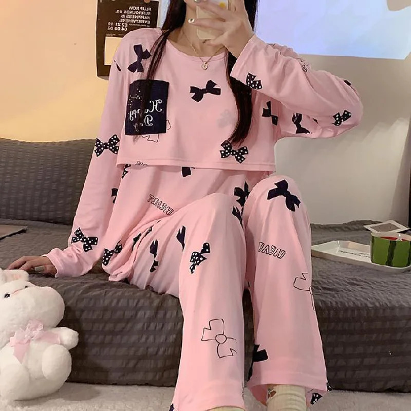 Monthly Clothing 2Piece Spring And Autumn Maternity Pajamas Summer Breastfeeding Suit Homewear 250904