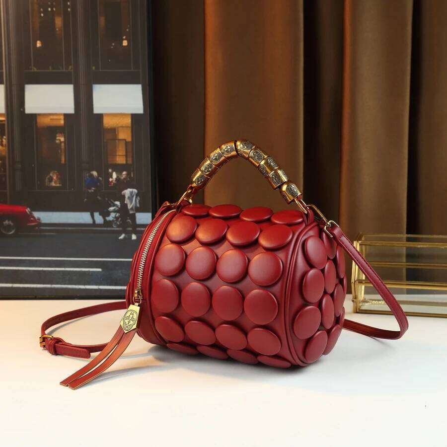 New Round Cylinder Women's Casual Versatile Single Shoulder Crossbody Bag Handmade Vintage Button Handbag