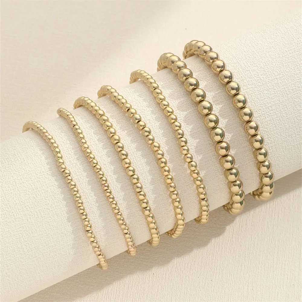 New Beaded Bracelets for Women Charm Link Chain Statement Bracelets Bangles Handmade Gold Color Beads Elastic Hand JewelryXJ250904