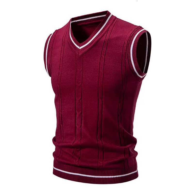 Autumn Mens V Neck Knit Vests Slim Fit Knitted Sleeveless Pullovers Fashion Pullover Smart Casual Sweater Vest Male KnitwearXJ250904