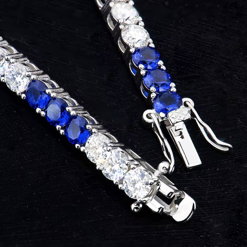 Round 4mm MoissaniteNano Tennis Bracelet Iced Out Sterling Silver Tennis Moissanite Bracelet Trendy Jewelry for Man and Women