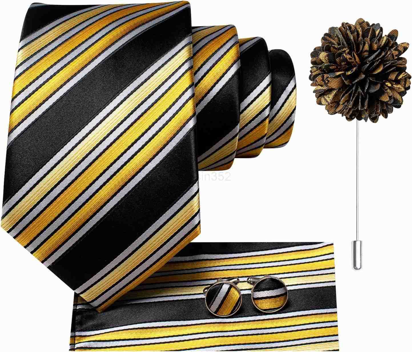 Mens Tie Lapel Pin Set Pocket Square Cufflinks Formal Woven Silk Tie Sets Wedding PartyW250904