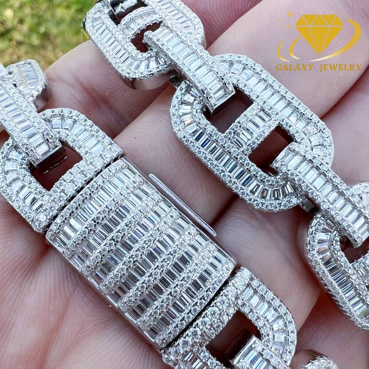 High Quality 15mm Pig Nose Cuban Bracelet Necklace Sterling 925 Silver Baguette Iced Out Moissanite Stones Cuban Link Chain