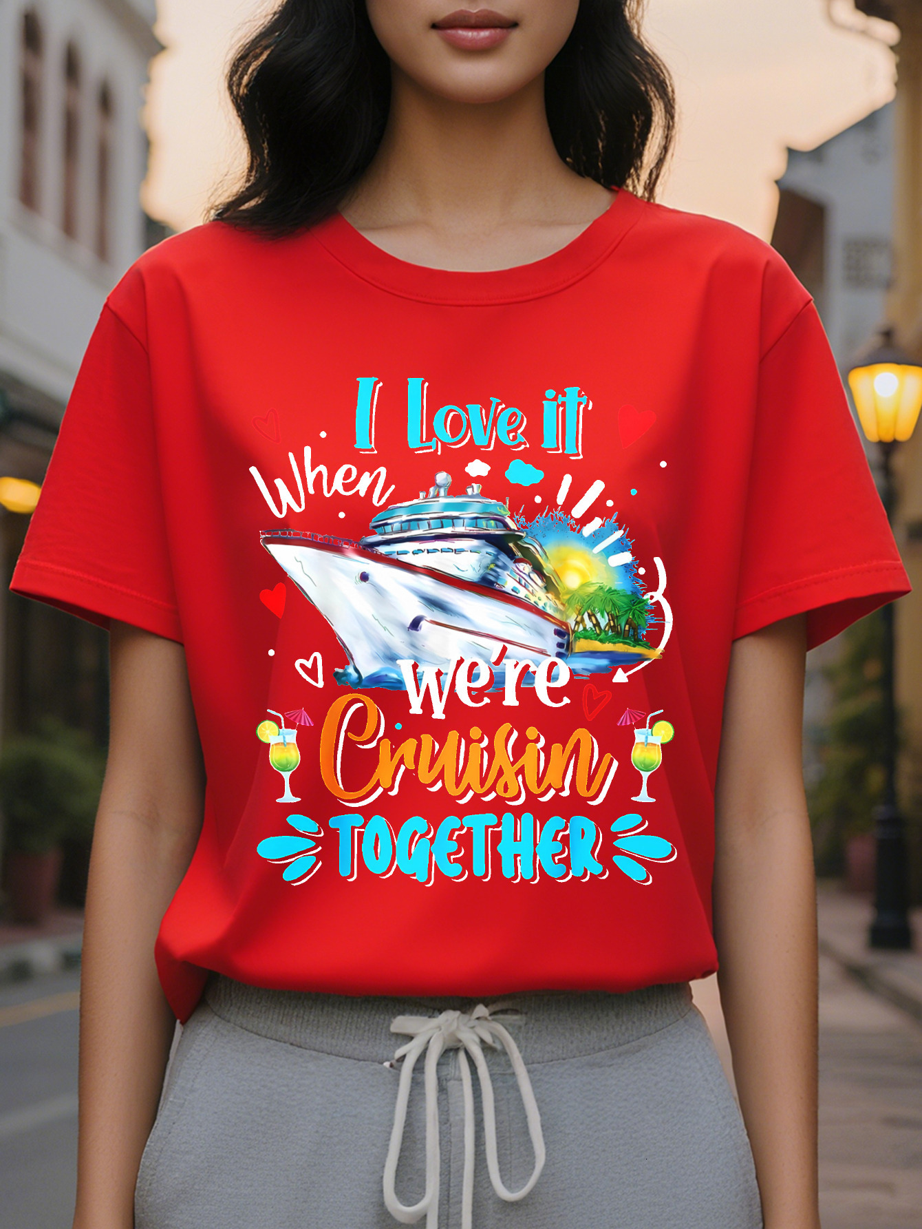 Spring and summer season suitable for ladies fashion casual short sleeve T-shirt pattern design to celebrate the