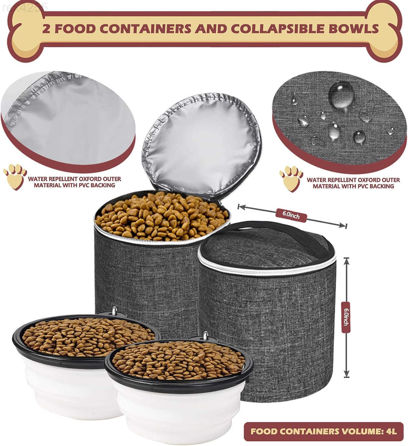 Dog Travel Bag Backpack Airline Approved Pet Supplies Backpack Dog Travel Backpack with 2 Silicone Collapsible Bowls and 2 Food Baskets GreyW250904