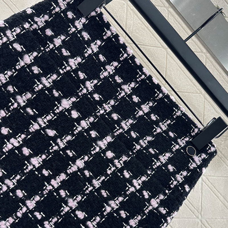 Luxury Retro Ladies Black Tweed Mini Skirt Trendy Classic High Waist A-Line Bodycon Style Skirt Party Elegant Chic Luxury Clothing S0911