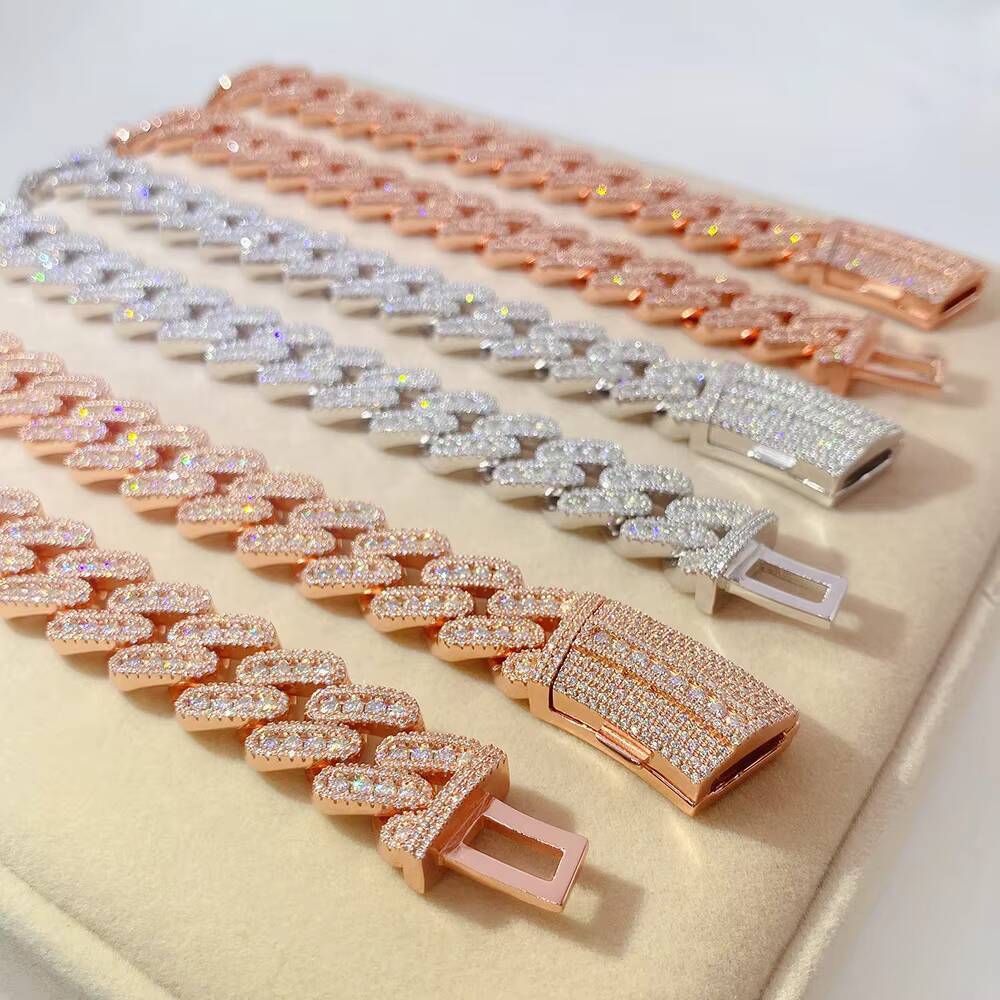 18mm Full Mosaic 925 Silver Cuban Necklace for Party Occasions