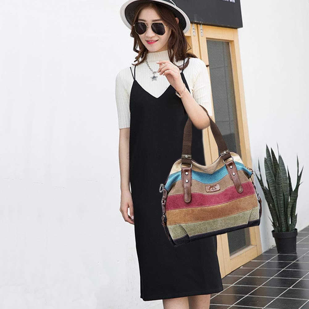 Canvas Handbag MultiColor Striped Lattice Cross Body Shoulder Purse Bag ToteHandbag for Women M250904