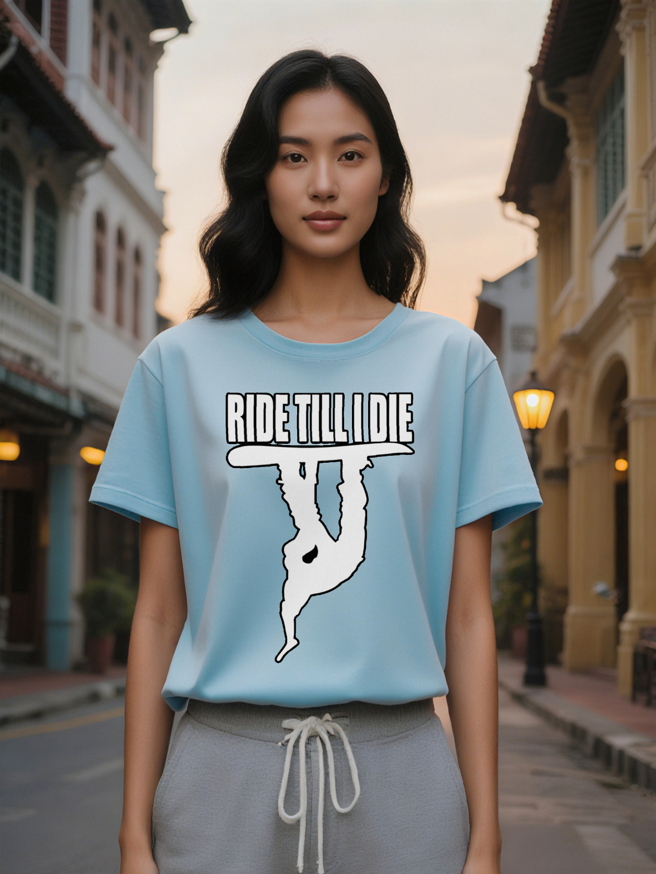 Large XL Lady Ride Till I Die Skateboarder Graphic T-Shirt Black Round Neck Short Sleeve Summer Style Perfect Gift for Plus Size