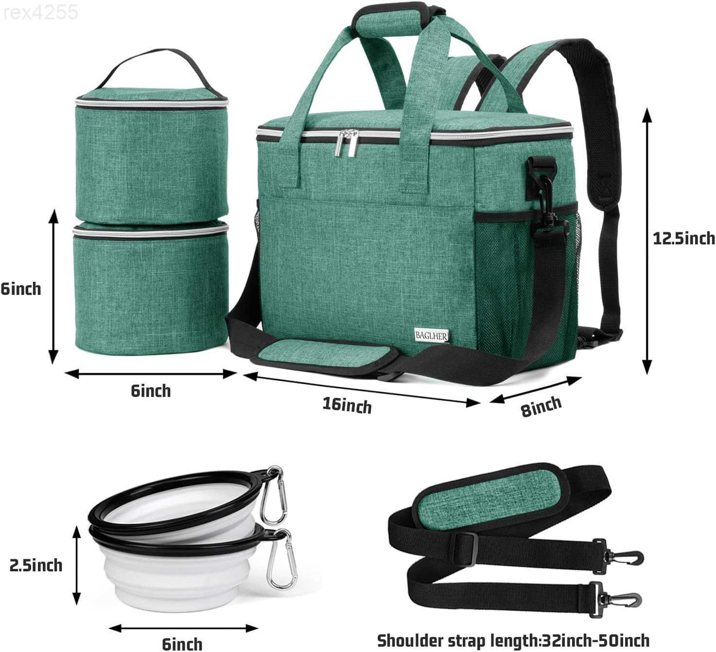 Dog Travel Bag for Supplies DoubleLayer Airline Approved Weekend Pet Travel Organizer Set for Dog and Cat Tote with 2 Pet Food Containers and 2 Collap