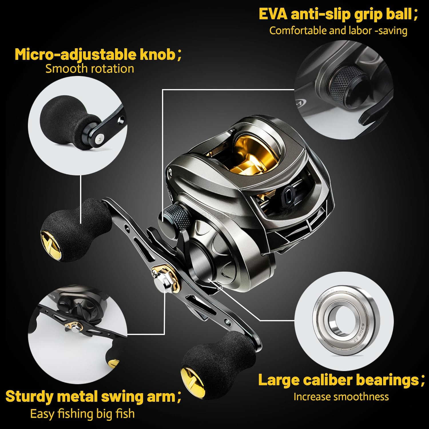 Baitcasting Reel Fishing Reel Magnet Braking System 176 LB Max Drag 721 and 631 Gear Ratio W250904
