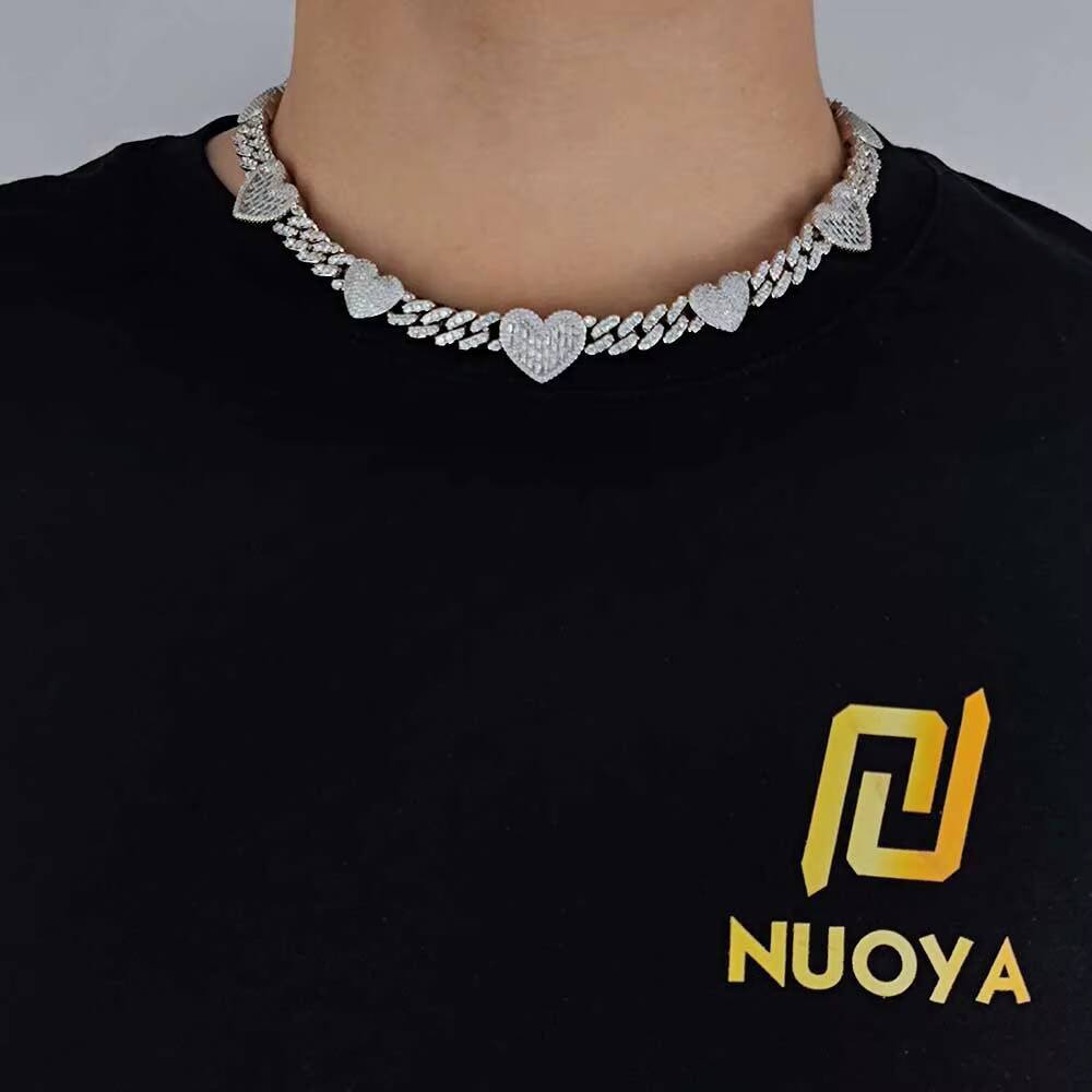 NUOYA Custom Heart Cuban Choker Necklace Iced Out Bling Moissanite White Gold Plated Cuban Link Chain Fashion Jewelry for Women