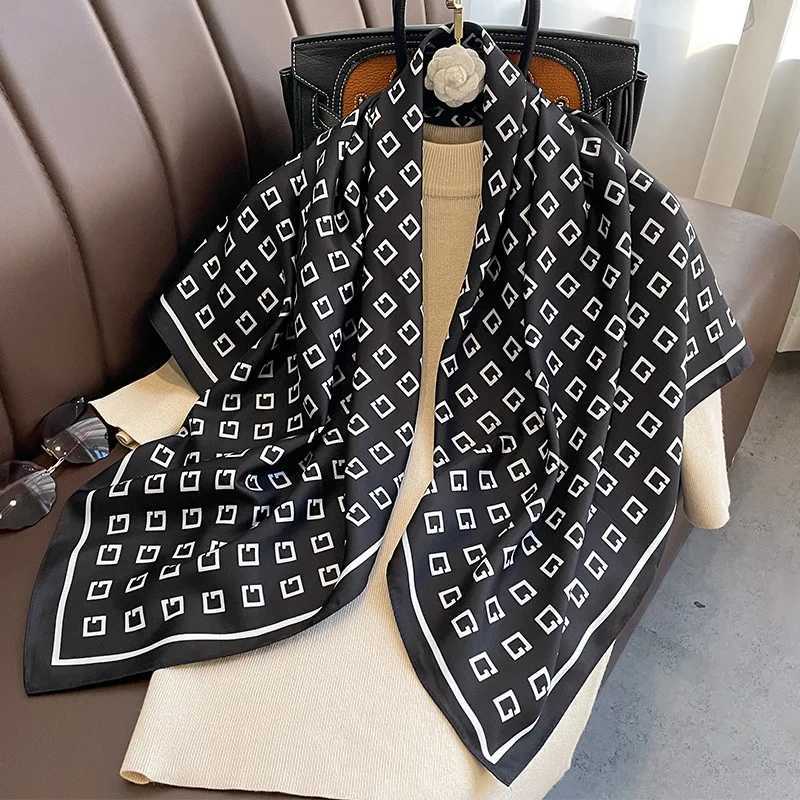Luxury tter Print Twill Silk Hair Hijab Scarf Wen 90cm Sunscreen Shawl Wraps band Foard Bandana Echarpe New G250904