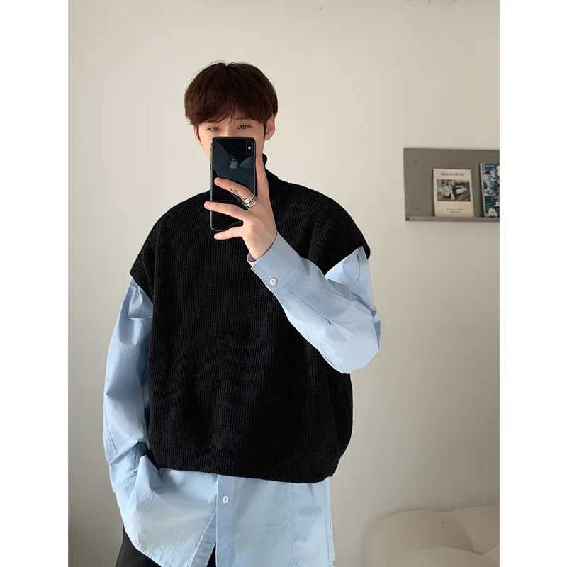 Turtleneck Sweater Vest Men Warm Fashion Winter Casual Knitted Pullover Men Korean Loose Short Sweater Vest Mens Jumper ClothesXJ250904