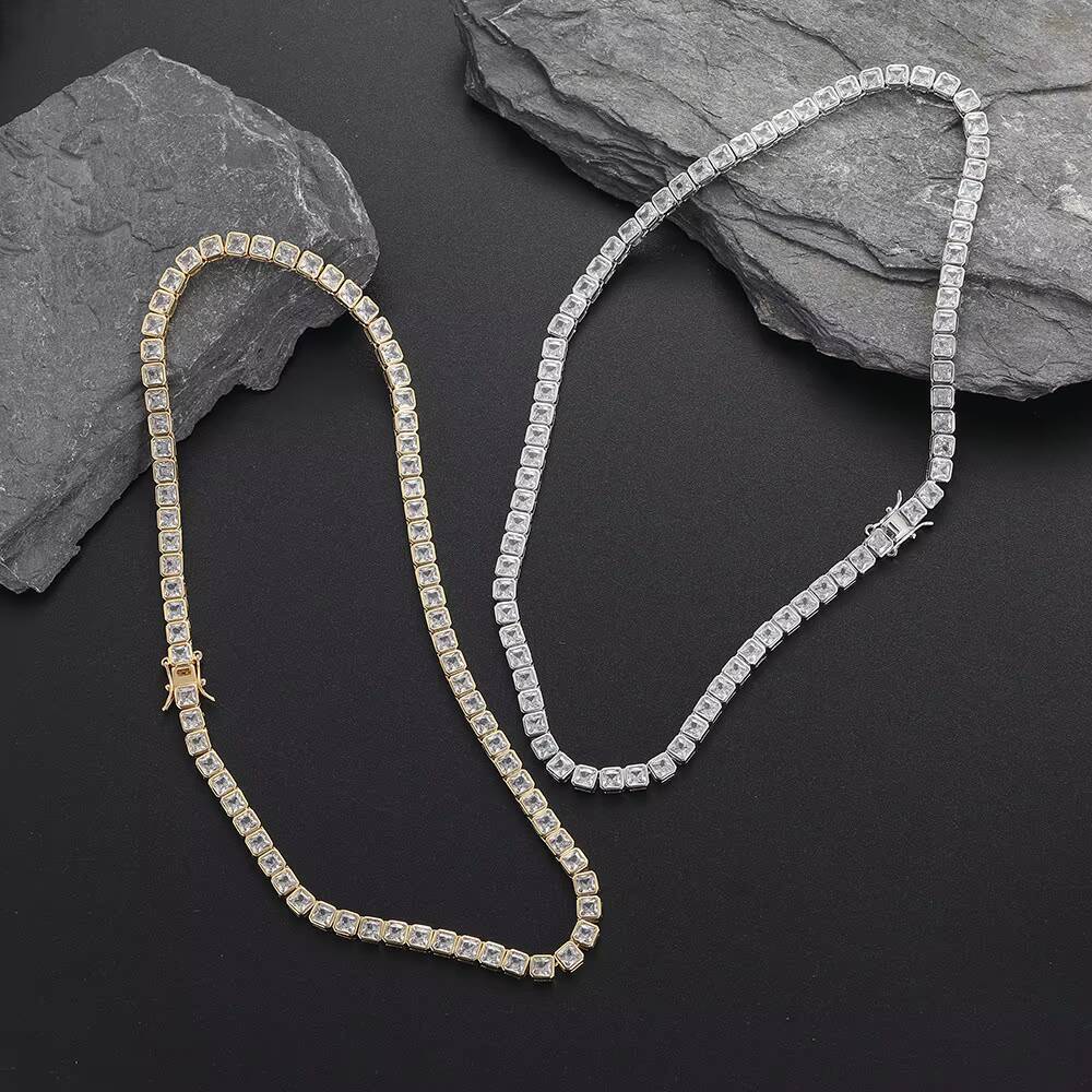 HipHop Copper 4X4MM Cubic Zirconia Tennis Choker Chain Iced Out Jewelry Diamond Cadena Tennis Chain CZ Tennis Necklace