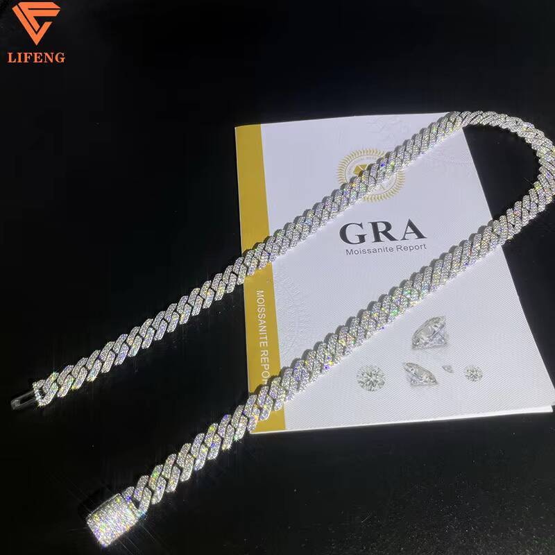 New 2024 Fashion Jewelry 925 Sterling Silver 10 MM 2 Rows Necklace Iced Out VVS Moissanite Diamonds Hip Hop Men Cuban Link Chain